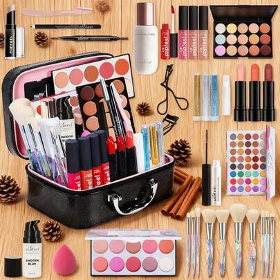  Bộ quà tặng trang điểm cao cấp POPFEEL: Bộ mỹ phẩm chuyên nghiệp bao gồm son môi, bảng phấn mắt, kem nền, phấn má hồng và cọ trang điểm - Lý tưởng cho người mới bắt đầu và làm quà tặng dịp lễ.