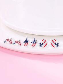3 Pairs Kids' Fashionable Cartoon 4th Of July Zinc Alloy Rainbow, Unicorn, Heart Stud Earrings Set, Suitable For Daily And Holiday Wear - Multicolor - View 2