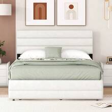 140 X 200 Plattformbett Mit Räummaschine Für Zwei Personen Und Zwei Schubladen, Grau - Beige - View 3