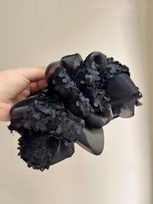 1件装女士时尚多层蝴蝶结大号夹子后脑勺圆盘发夹鲨鱼夹新款蕾丝花朵发爪头饰发饰 - 彩色 - 查看 9