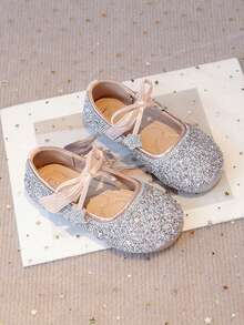 2026春夏女童闪亮钻石公主表演鞋，星钻蝴蝶结皮鞋 - 粉色 - 查看 4