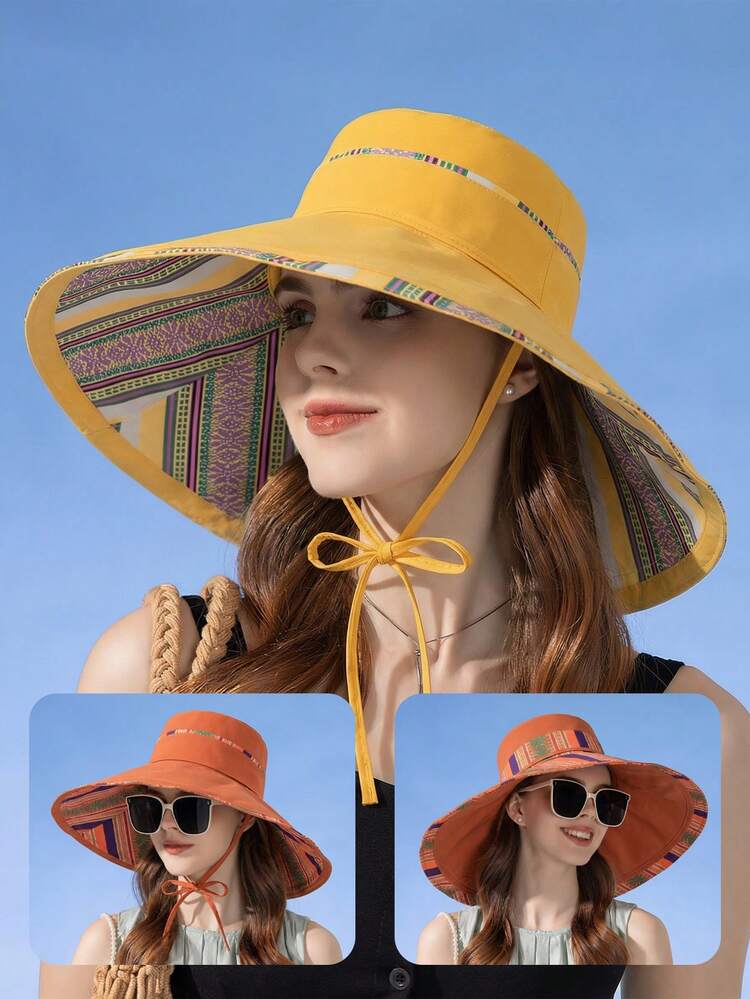 1pc Women's Large Brim Sun Visor Hat, Summer Outdoor Wide Brim Bucket Hat For Sun Protection - Bucket Hat - View 8