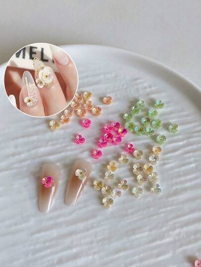 3D Camellia Flower Resin Nail Art Decorations, Mixed Colors, 1 Bottle, Korean DIY Nail Jewelry Resin Flower Accessories