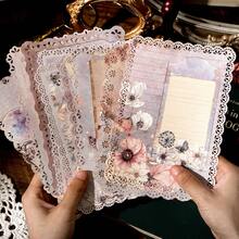 10pcs/Pack Vintage Hollow Lace Borders, Scrapbooking Supplies, Aged Yellow Material Paper, Floral, Lunar Phase, Butterfly, Light Retro, Diary, Journal Decoration, DIY Background, Stationery, Office Supplies - Rectangle - View 3