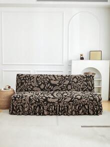 1 Stück Sofabett-Volant mit Rüschenrand, samtiger Jacquard-Blättermuster, hohe Elastizität, maschinenwaschbar, unverzichtbare Heimdekoration - Khaki - Übersicht 1