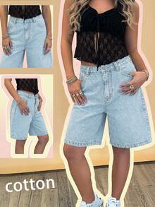 Quần short denim nữ màu đen cạp cao dáng rộng, thoải mái - Thời trang, đa năng, phù hợp mặc hàng ngày, đi chơi, hẹn hò, phong cách đường phố. - Rửa nhẹ - Xem 2