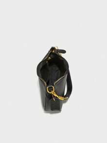 New Classic Wild Letter Decor Design Solid Color Waterproof PU Crescent Shoulder Bag, Suitable For Shopping, With Cherry Pendant Decoration, Summer Crescent Bag, Beach Vacation, Student Season, Ladies Handbag - Black - View 5
