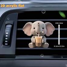 2D平面，1个可爱小象喝珍珠奶茶图案汽车出风口夹装饰，可自行添加香氛，亚克力卡通装饰，汽车内饰配件，夹式空气清新剂，可用作节日礼物 - A - 查看 7