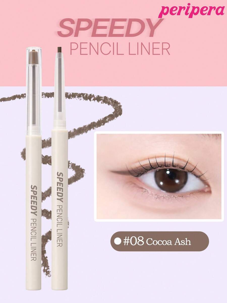 Peripera K-Beauty SPEEDY PENCIL LINER 眼線筆,奶油/凝膠眼線筆,2mm細筆尖,濃郁顯色,高顯色度,滑順滋潤質地,持久防暈染防水防汗,霧面妝效 - # 08 Cocoa Ash - 查看 1