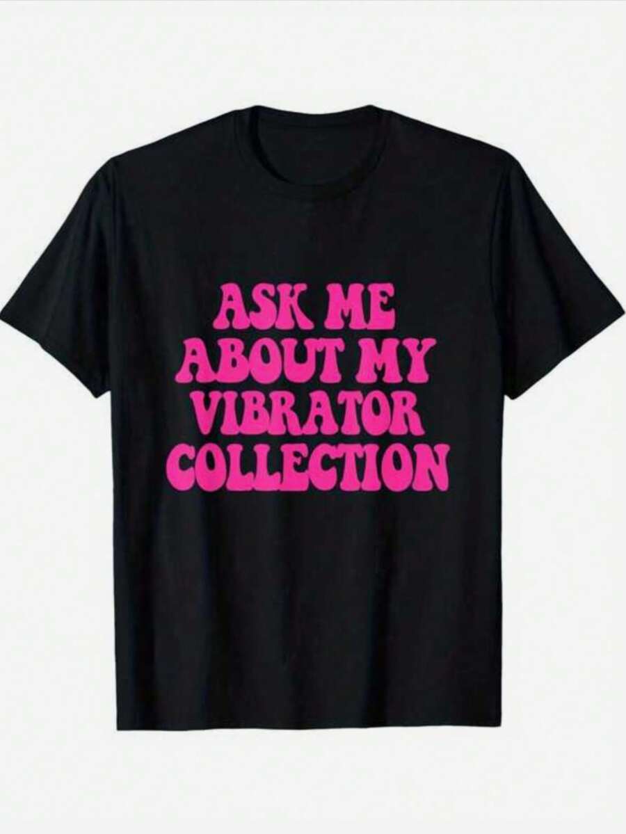 1E Ask Me About My Vibrator Collection YUY2 Women'S Embarrassing T-Shirt, Unisex Cotton Casual Round Neck Outdoor Short Sleeve T-Shirt With Slight Stretch, Slightly Elastic, 100%Cotton, S-XXXL - màu đen - Xem 1