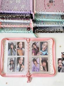 A5 Full Zip Budget Planner Wallet, PVC Clear Loose-Leaf Cover, 3" Photo/Card Holder Album - Multicolor - View 3