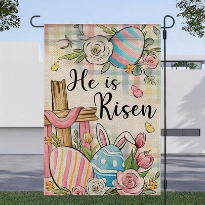 [Easter Garden Flag] 2D Flat, 2D Flat Flag1pcs He Is Risen Easter Garden Flag - Double-Sided Polyester Yard Banner, 30.48x45.72cm, Multifunctional Outdoor Decor, Festive Home & Garden Decoration, No Flagpole Included, 2D Flat