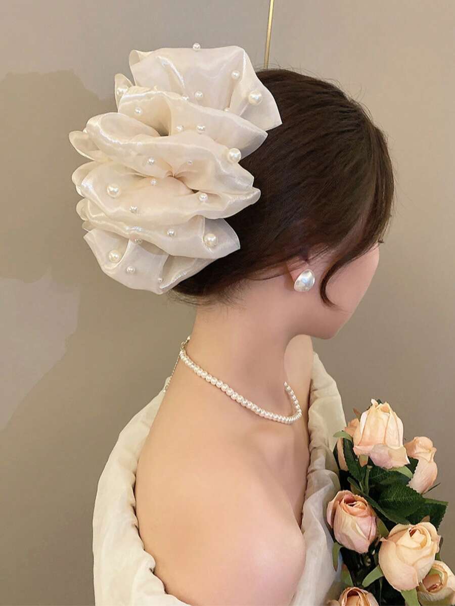 1 chiếc kẹp tóc lưới nhiều lớp đính ngọc trai dành cho nữ, thanh lịch và sang trọng, phù hợp sử dụng hàng ngày. - Nhiều màu - Xem 1