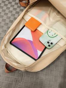 Large Capacity Colorblock Backpack, Fresh And Minimalist Style, Suitable For High School, College Students, Casual Outdoor Use, Multi-Pocket Design, Hiking Bag - Multicolor - View 5