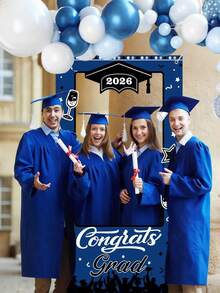Decoraciones de graduación 2026, Fondo y accesorios para fotografías de fiesta de graduación 2026, Felicitaciones por la graduación 2026, Decoraciones de fiesta de graduación de escuela secundaria/universidad de color azul y negro, Fondo de fiesta, Accesorios para fotografías, Celebración de vacaciones, Ceremonia de graduación - multicolor - Ver 3