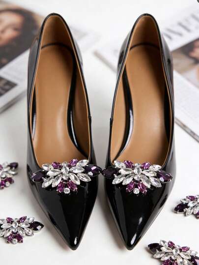 2 buc. Decor cu fundă drăguță cu stras violet, tocuri înalte elegante și clasice DIY, sandale, adidași, broșă, cleme pentru geantă, accesorii versatile pentru casă, potrivite pentru femei elegante