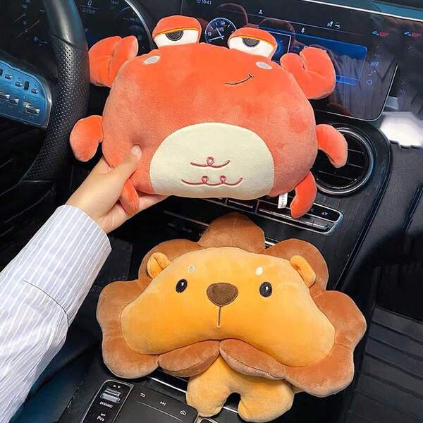 1pc Plush Lion Car Headrest Pillow, Neck Support Cushion, Universal Car Interior Accessories, Car Neck Pillow & Lumbar Pillow