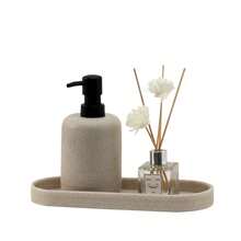 1件树脂浴室配件套装，浴室配件，浴室套装，牙刷架，皂液器，漱口杯，梳妆托盘，皂盒，浴室储物罐，台面收纳架，仿石浴室装饰 - 米色 - 查看 4