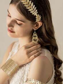 8pcs Greek Goddess Style Costume Accessories Set, Including Leaf Crown, Headband, Bracelet, Earrings And Bridal Headpiece, With Halloween Theme - Multicolor - View 4