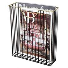 MyGift Art Deco Style - Revistero de alambre de metal negro mate con borde de tono latón soporte de pared para correo hecho a mano en la India - Tono negro y latn - Ver 1