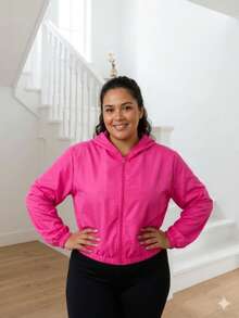 Women's Windbreaker Jacket With Hood And Zipper – Sizes M, L, And XL - 玫紅色 - 查看 2