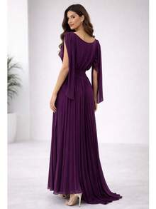 Women's Long Pleated Dress For Bridesmaids And Graduations - Màu tím - Xem 1