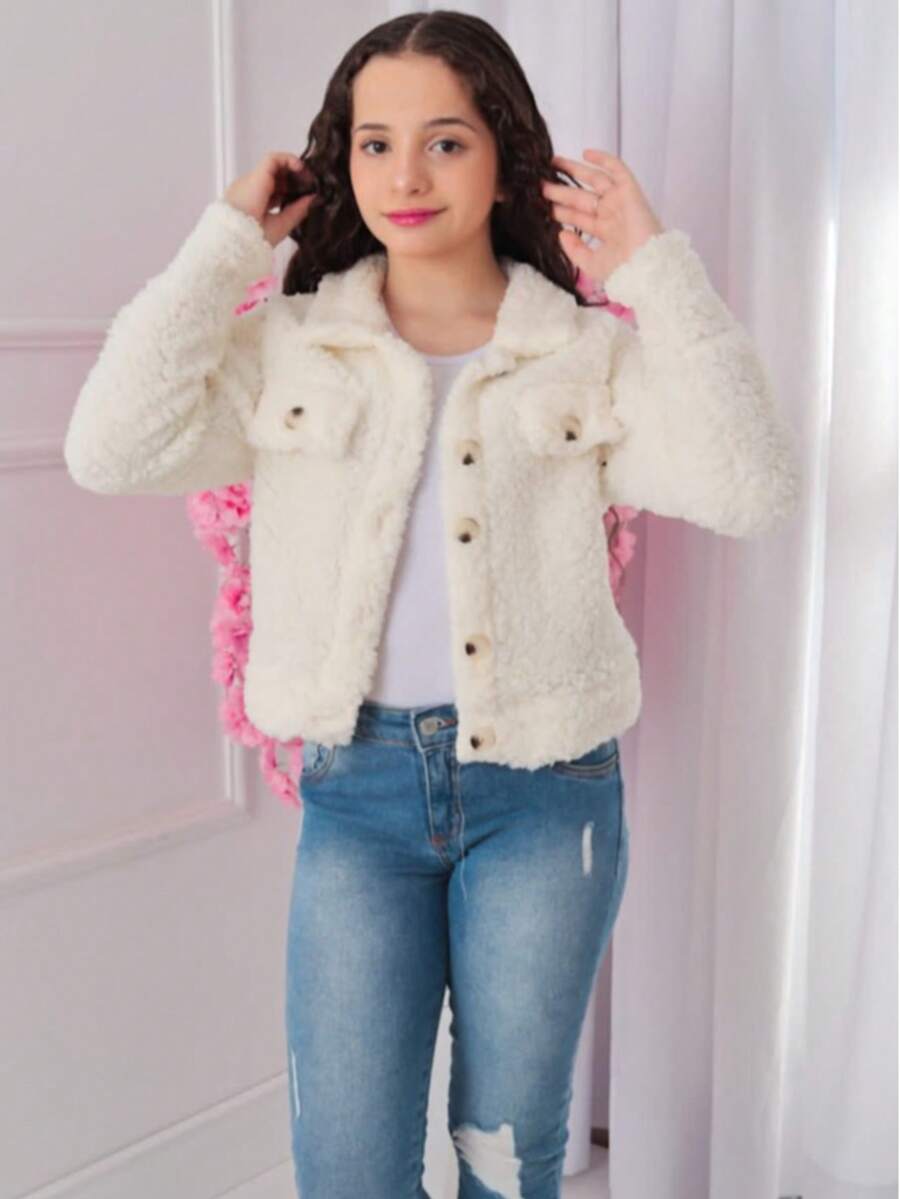 Girls' And Teenagers' Short Cropped Teddy Furry Jacket, Open Button Coat, Autumn And Winter (BINF509) - Mati - View 1