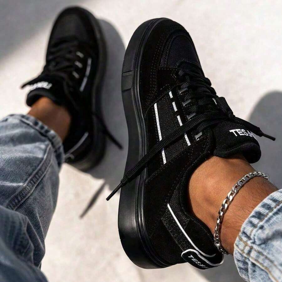 Men's Tesla Skater Shoes, Non-Slip, Comfortable, Casual - Black - View 1