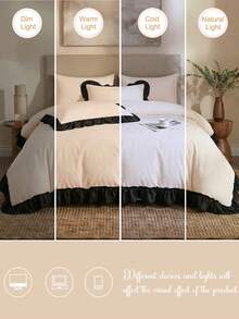 2件/3件套浅米色配黑色长荷叶边，包含1个被套和2个枕套（不含被芯），适合房间装饰、日常使用，采用柔软亲肤的聚酯纤维，适用于室内卧室、主卧、客房、次卧，四季皆宜，打造舒适卧室，价格亲民，尽显奢华，引领家居潮流。 - 彩色 - 查看 8