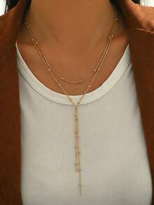 1 buah Kalung Y Multilayer Minimalis Vintage Hitam dengan Bola Logam, Cocok untuk Pemakaian Sehari-hari, Pesta, dan Liburan - rantai emas - View 6