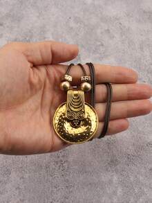 1 chiếc vòng cổ dài tối giản thời trang dành cho nữ, vòng cổ mặt dây chuyền phong cách Bohemian với đĩa khắc hạt cườm, phụ kiện dự tiệc lễ hội âm nhạc, quà tặng cho bạn trai/bạn gái. - Tấm bảng tròn dập nổi + hạt cườm - Xem 2