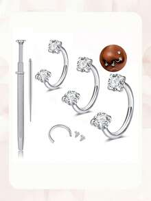 20g Aro de nariz en forma de herradura para mujeres de acero inoxidable con doble pendiente de circonita cúbica, joyería de piercing de nariz en forma de herradura de plata, aro en forma de media U para piercing de nostril, hélix, daith y cartílago de 20 calibre 6 7 8mm - Multicolor - Ver 19