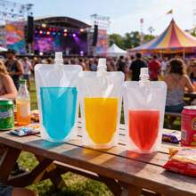 5/10/50pcs Disposable Transparent Stand-Up Pouches With Spout, Portable Drink Pouches For Music Festivals Outdoor, Hands-Free Leak-Proof Juice Bags - View 6