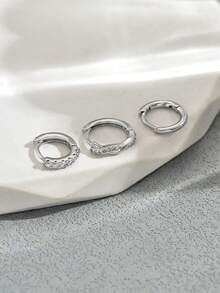3 chiếc bông tai bằng đồng hình tròn đính đá Zirconia, kiểu dáng thời trang, tinh tế và tối giản. - Bông tai - Xem 5