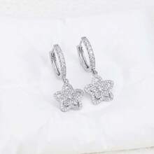 纯银防过敏女士耳环，镶嵌立方氧化锆，花朵造型，时尚精致，生日礼物 - 銀色 - 查看 3