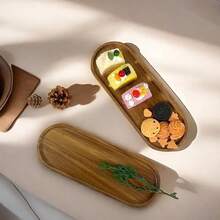 Oval Wooden Serving Tray, Food Party Decor, Small Bowl, Long Platter, Wooden Plate, Home Decor, Cheese Board, Cake & Dessert Plate, Appetizer Dish - Brown - View 5