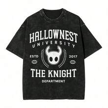 Washed T Shirts Hallownest University Hollow Knight Silksong Hip Hop T-Shirts Oversize Streetwear Tops Tee Shirt For Men - 黑色 - 查看 1