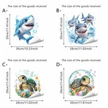 1pc Watercolor Ocean Animal Toilet Sticker, Sea Turtle & Shark Wall Decal, Waterproof Removable Self-Adhesive, Bathroom Bathtub Decor - Multicolor - View 2