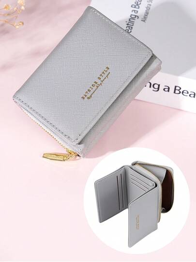 BATSIOE Korean Style Ins Trifold Small Square Bag, Gentle Elegant Multi-Card Wallet, Zipper Coin Purse Versatile Women Portable Card Holder Clutch