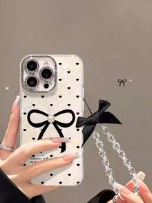 Elegant Pearl Bow Shell Pattern + Bow Chain Decoration Compatible With Iphone 17/17Plus/17Pro/17Promax, 16/16Plus/16Pro/16Promax, 15/15Plus/15Pro/15Promax, 14/14Plus/14Pro/14Promax, 13/13Pro/13Promax, 12/12Pro/12Promax, 11/11Pro Max, Dust-Proof, Popular - Multicolor - View 1