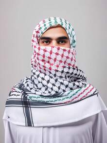 1pc Printed Alpha Head Scarf, Arabic Headscarf, Dubai Headwrap, Desert Handkerchief Shawl - Multicolor - View 2