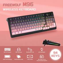 FREEWOLF M96 无线游戏键盘，旋钮控制蓝牙/2.4G无线机械键盘，RGB背光带显示屏，PBT键帽，3000mAh电池 - 查看 11