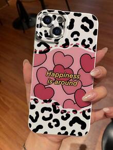 Leopard Stripes Heart Happiness Slogan Pattern Liquid Silicone Mobile Phone Case Full-Body Protection Shockproof Anti-Fall TPU Soft Rubber Case Compatible With IPhone 13/11/17/17pro/16/14/15/15pro/15 Plus/15 Promax/7plus/8plus/X/Xs Max/Xr/11pro/12pro/13pro/14pro/12mini/13mini - Multicolor - View 3