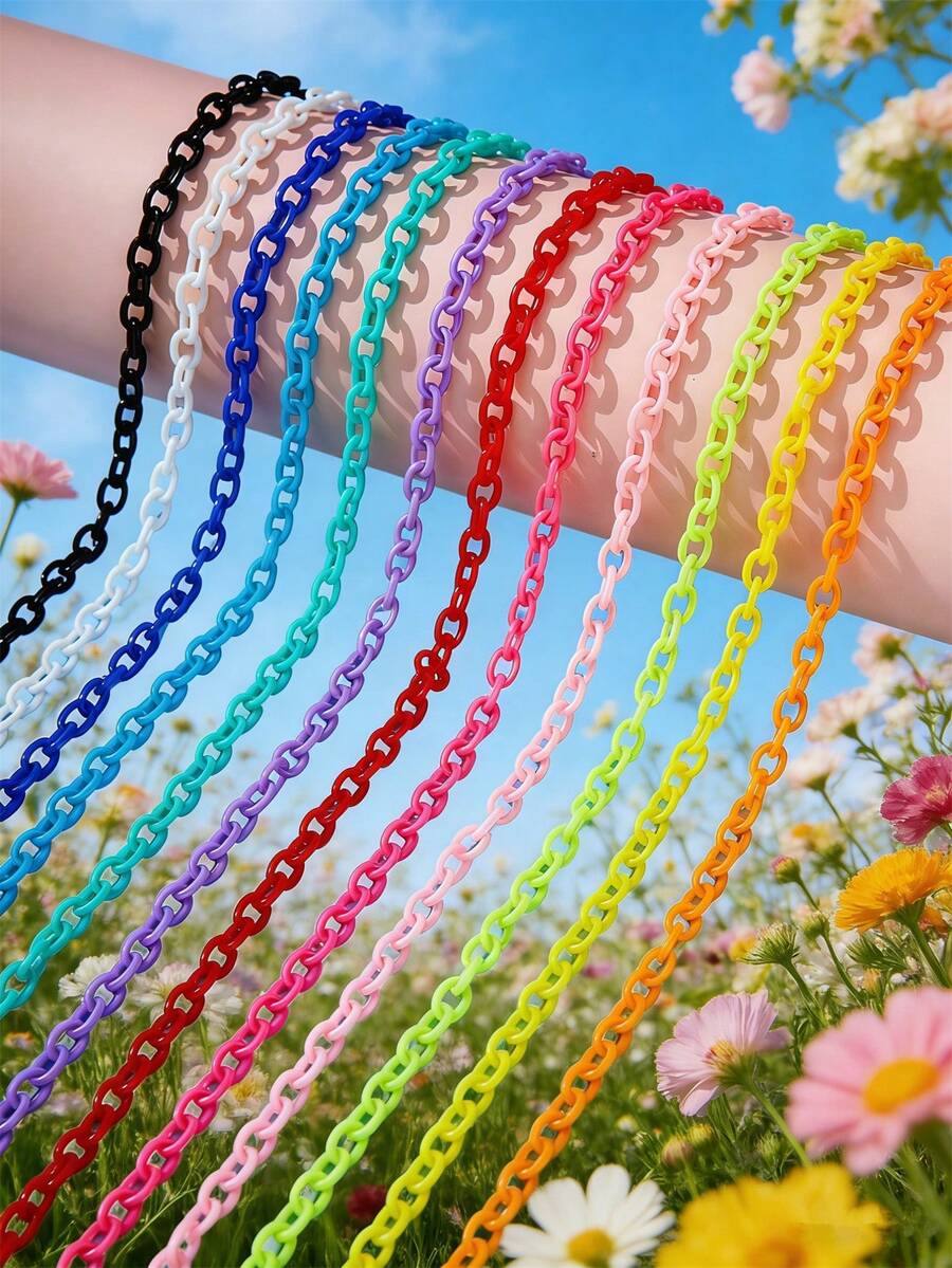 1/6/12/24pcs Multi-Color Fashionable Acrylic Chain Accessories, Suitable For DIY Necklace, Bracelet, Eyeglasses, Mask Chain, Bag Pendant - Multicolor - View 1