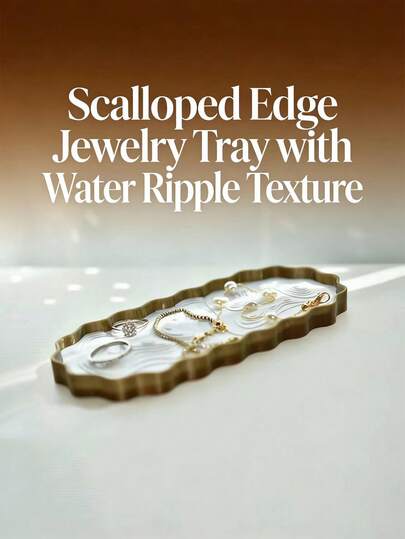1 件装奢华波浪边首饰托盘，水波纹桌面收纳，卧室梳妆台装饰