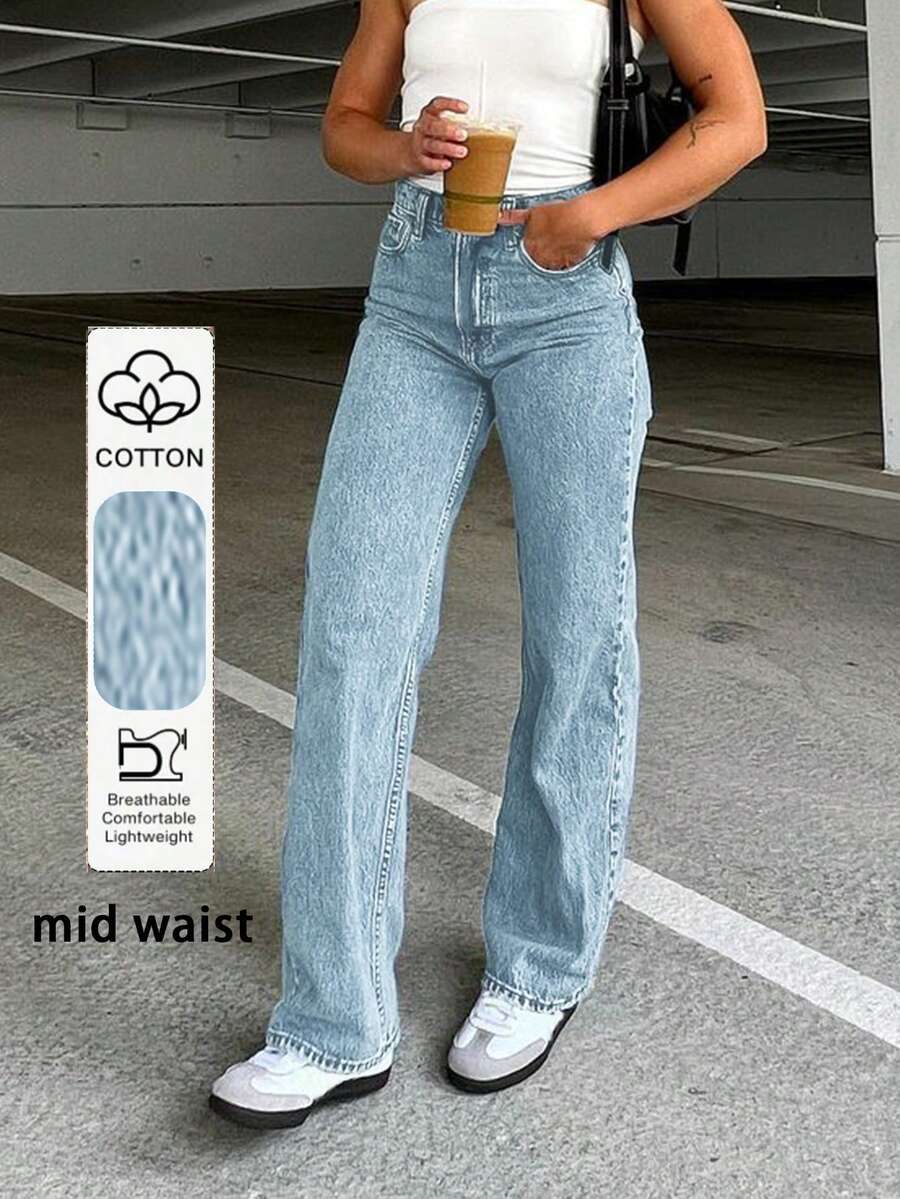 Versatile Minimalist Straight-Leg Jeans That Flatter Your Body Casual Spring - Light Wash - View 1