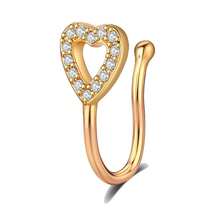 无痛鼻夹，极简铜质微镶嵌氧化锆心形U型鼻饰 - 愛心鑲鑽鼻環 - 查看 7