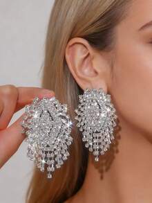 一对欧美经典百搭新款奢华全镶水晶耳环，时尚优雅高端锆石耳钉，新娘首饰 - 彩色 - 查看 7