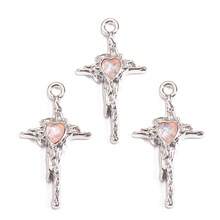 10个Y2K风格心形水晶十字架吊坠，适用于项链、手链、耳环等DIY手工饰品 - 銀色 - 查看 6