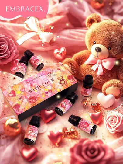 EMBRACEX. With Love Luxury Fragrance Oil Set, 6 X 10ml Gift Box, Aromatherapy Scented Oils For Diffuser, Humidifier, Home Fragrance, Love Potion, PS I Love You, Amber Romance, Forever Yours, Sugar Kiss, Attract Essential Oils, Romance Collection Scented Oil Gift Set, With Love Aroma Oils For Candle Making & Home Scenting, Anniversary Gift